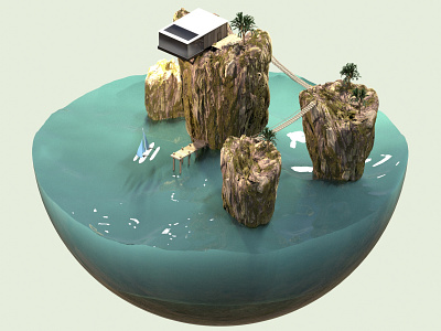 Rocky island 3d 3d modeling blender blender3d blender3dart isometric isometric art modeling render