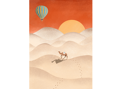 Sahara animal art artwork camel hot air balloon illustration illustrator marketing poster print procreate sun sunset