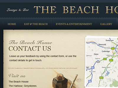 The Beach House contact page pub vintage website design