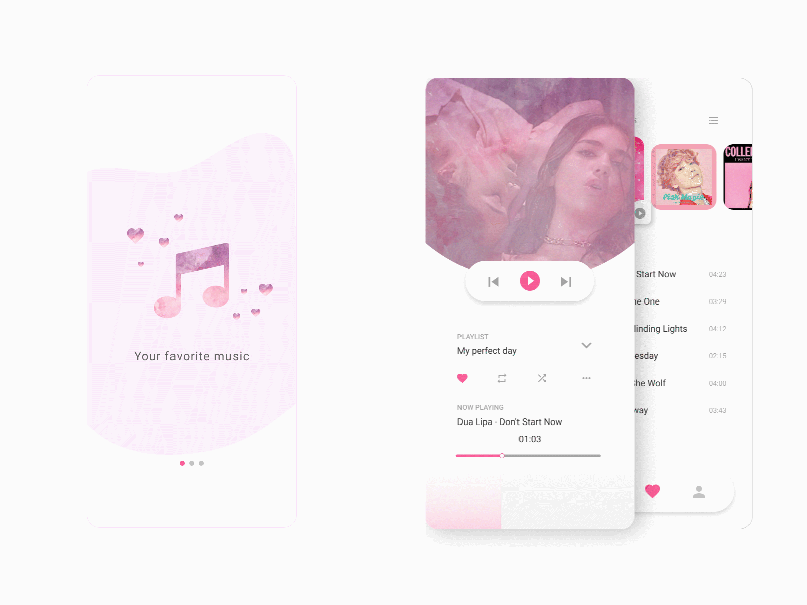 Valentines day themed music app animation app design minimal ui