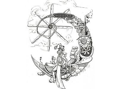 Steampunk art character design drawing fantasy illustraion ink ink drawing ink illustration inking storytelling