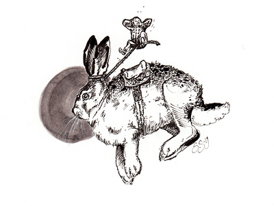 Hare and rider animal art character children book illustration drawing fantasy freehand drawing hare illustraion inking ride storytelling