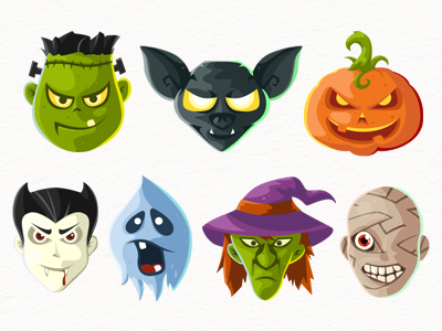 Halloween Head Icons Free PSD and PNG frankenstein free ghost halloween head icon icons mummy psd pumpkin vampire witch