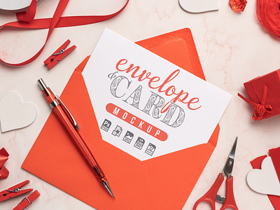 Red Envelope with White Card Mockup