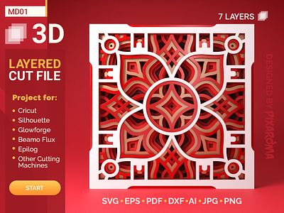 Mandala MD01 3D Layered SVG Cut File