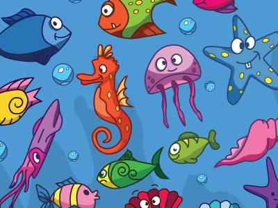 Free Sea Life Vector Cartoons cartoon character crab fish free jellyfish sea seahorse shells squid starfish vector