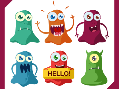 Free Flat Monsters ai cartoon character colorful cute download eps flat free monsters scary vector