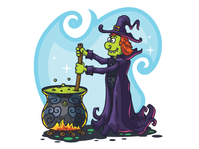 Free vector witch illustration ai cartoon cauldron character design download free halloween illustration potion vector witch