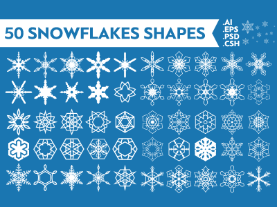 50 Snowflakes Vector Shapes christmas custom shape decoration design flake frozen ice ornament snowflake symbol vector winter