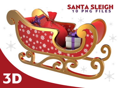 Santa Sleigh 3D christmas deocoration gifts illustration render santa sled sledge sleigh winter xmas