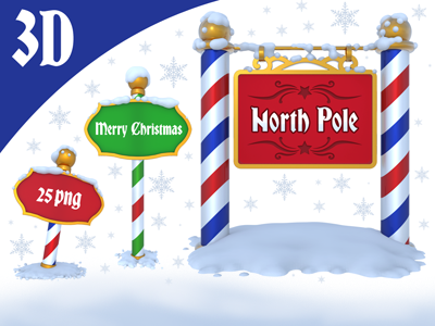 North Pole Sign 3D 3d christmas holiday north north pole sign pole render seasonal sign snow winter xmas