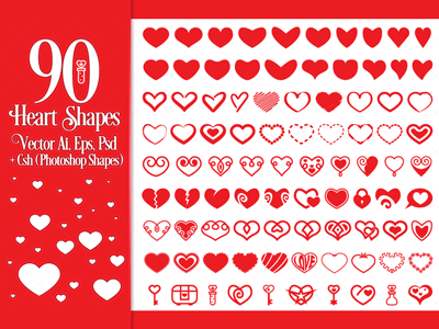 90 Vector Heart Shapes affection day heart icon passion romance seduction set shape sweet valentines vector
