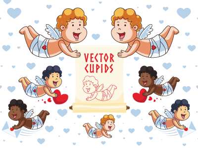 Cartoon Vector Cupid Characters cartoon character cupid day heart love mail message romance scroll valentines vector