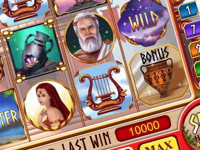 Zeus slots game preview level 1 ancient design digital painting game slots