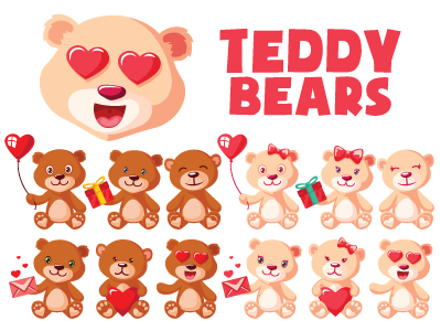 Teddy bears Vector Characters bear boy character day girl illustration love teddy bear toy valentines vector