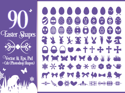 90 Easter Vector Shapes basket bunny chicken cross custom shapes design easter eggs flowers shapes symbols vector