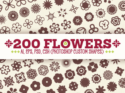 200 Flowers - Vector Shapes Set custom shapes decoration floral flower flowers graphic icon set shapes spring symbol vector