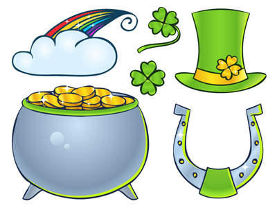 Free St Patricks Day Vectors cauldron cloud free gold hat horseshoe icons leprechaun rainbow st patrick st patricks day vector