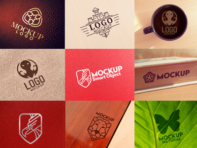10 Logo Mockups Vol.1 collection logo mock up mockup pack presentation product promo psd set texture wood