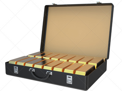 Suitcase Full of Gold Ingots 3D 3d business concept deposit finance gold ingot inside isolated render suitcase treasure