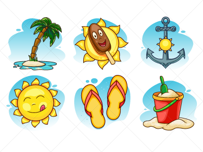 Summer Vector Icons Set beach cartoon ice cream icon illustration island palm tree set slippers summer sun vector