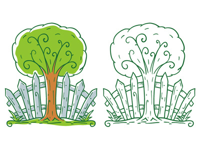 Free Vector Tree Illustration design environment fence free grass illustration landscape nature sketch style tree vector