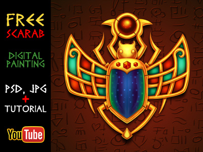 Free Egyptian Scarab PSD + Video Tutorial ancient bug concept design digital painting egyptian icon process scarab tutorial video youtube