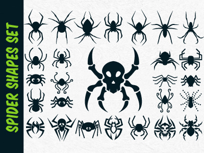 Spider Vector Shapes Set For Halloween arachnid bug cartoon creepy cute decoration halloween insect set shape spider vector