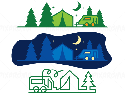 Camping Vector Illustration camping campsite enivronment flat illustration line moon night star tent tree vector