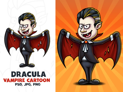 Dracula Vampire Cartoon Character Digital Painting cape cartoon character count cute digital painting dracula halloween illustration man mascot vampire