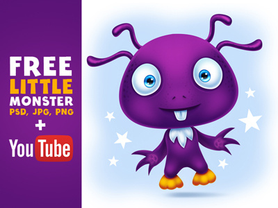 Free Cute Little Monster Digital Painting + Video Tutorial cartoon character creature digital painting freebie illustration monster png psd tutorial video youtube