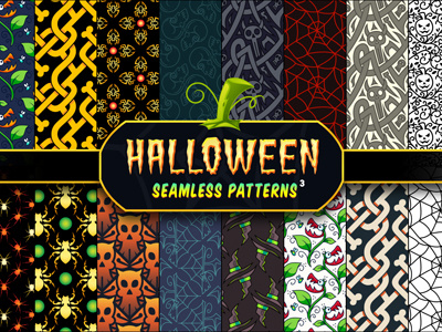 Halloween Seamless Patterns Set 3 backdrop background bome carnivorous plant halloween pattern repeating seamless skull spider web texture tileable