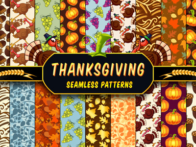 Thanksgiving Seamless Patterns Set autumn backdrop background cartoon grape pattern repeating seamless texture thanksgiving tileable turkey