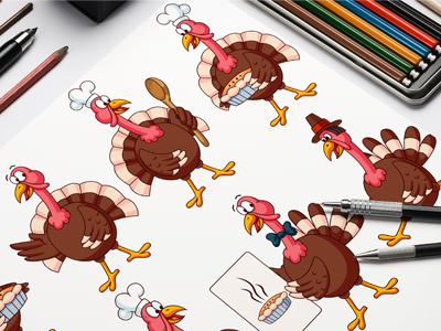 Thanksgiving Cartoon Vector Turkeys Set