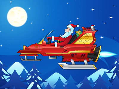 Santa Driving A Futuristic Sleigh - Vector Illustration cartoon character christmas claus futuristic illustration santa sleigh vector winter xmas