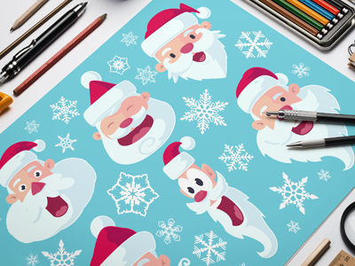 Flat Santa Claus Heads cartoon character claus design flat fun head illustration illustrator santa vector