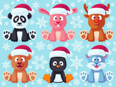 Christmas Cute Flat Characters Set animal bear character christmas cute flat illustration penguin reindeer set vector xmas