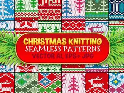 Christmas Seamless Knitting Pattern Set christmas illustration knit knitted knitting pattern repeating seamless set sweater texture xmas