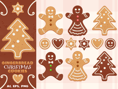 Gingerbread Christmas Cookies Set - Vector