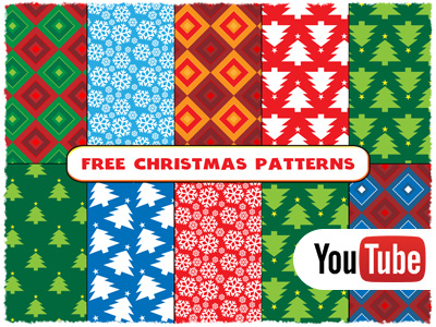 Free Christmas Vector Seamless Patterns + Video Tutorial tree snowflake youtube tutorial illustrator xmas christmas vector pattern seamless free