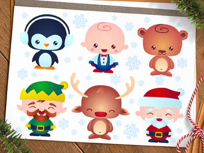 Cute Christmas Vector Baby Characters + Video Process baby character christmas collection cute flat illustration set vector video xmas youtube