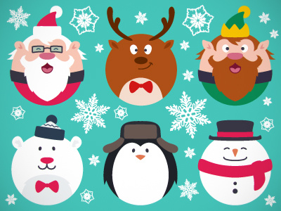 Round Flat Christmas Characters character christmas claus cute fat flat illustration round santa set vector xmas