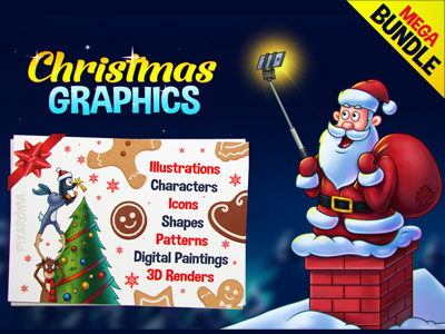 Christmas Graphics Mega Bundle 91% Discount bundle character christmas deal discount icon illustration mega pack pattern render xmas