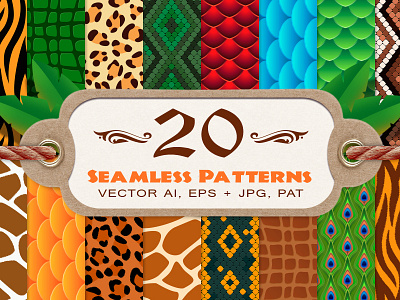 20 Animal Print Seamless Patterns animal cheetah crocodile dragon illustration leopard pattern print seamless tiger vector zebra