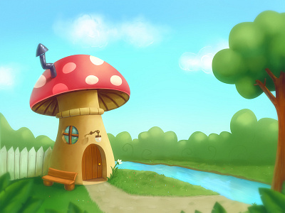 Free Mushroom House Digital Painting + Speed Video Process