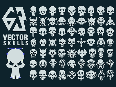 63 Vector Skulls Collection bone bundle danger deal design halloween illustration set shape skull symbol vector