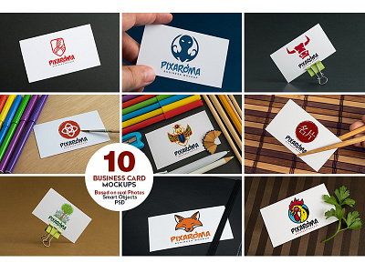 10 Business Card Mock-Ups Vol1 business business card card design logo mockup mock ups mockup photoshop pixaroma presentation psd smart object