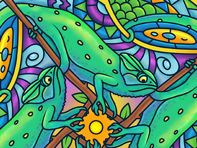 Chameleon Mandala Speed Video Process on Youtube chameleon coloring for adults coloring page digital painting illustrator mandala meditation photoshop process youtube zentangle