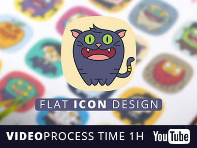 Flat Icon Design Video Process on Youtube character design flat halloween icon illustration illustrator process tutorial vector video youtube