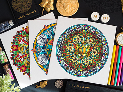 Seasonal And Holiday Mandalas Collection ancient colorful coloring for adults coloring page design illustration mandala meditation pattern round set vector